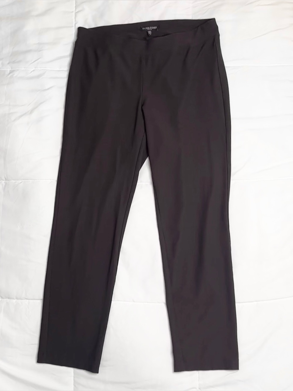 Eileen Fisher Brown Pull On Crepe Straight Leg Pants Stretch Minimalist Size PP